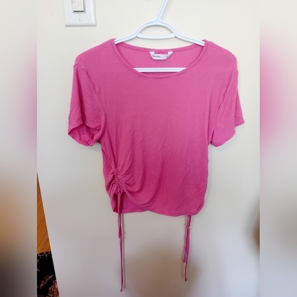 Bluenotes Women's Pink Ruched Casual Tie Up Top Summer Spring Size Large - Picture 2 of 8